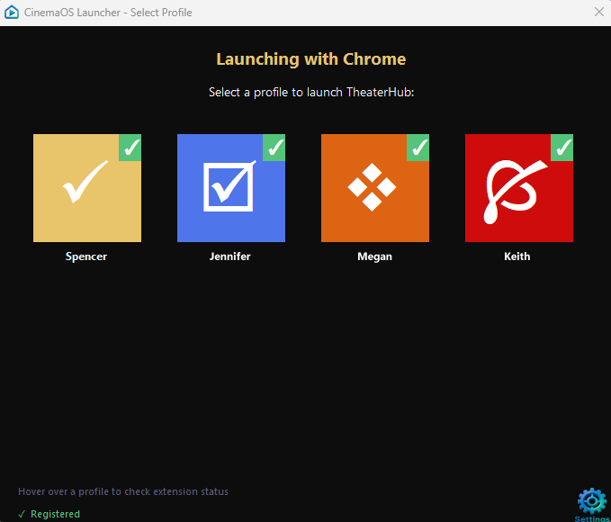 Profile selection dialog with multiple household profiles.