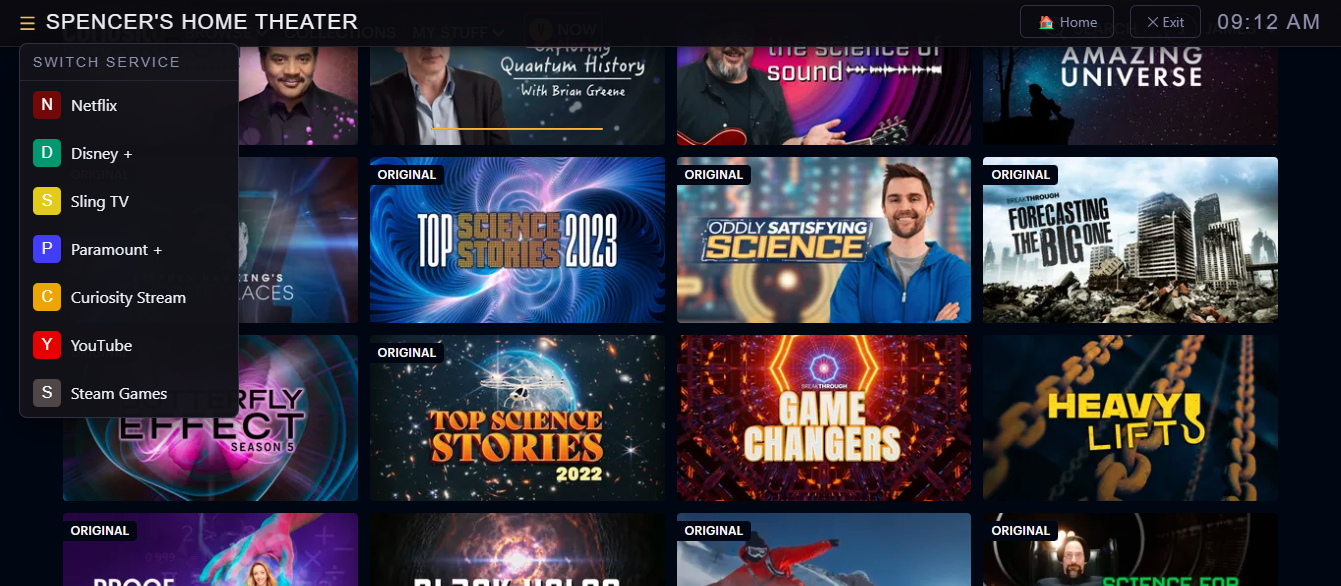 Expanded browser toolbar over streaming site.