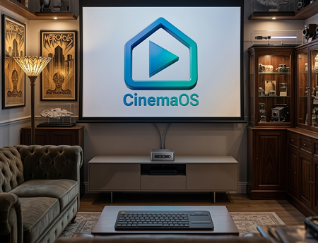 Windows mini-PC beside 4K TV in clean HTPC setup.